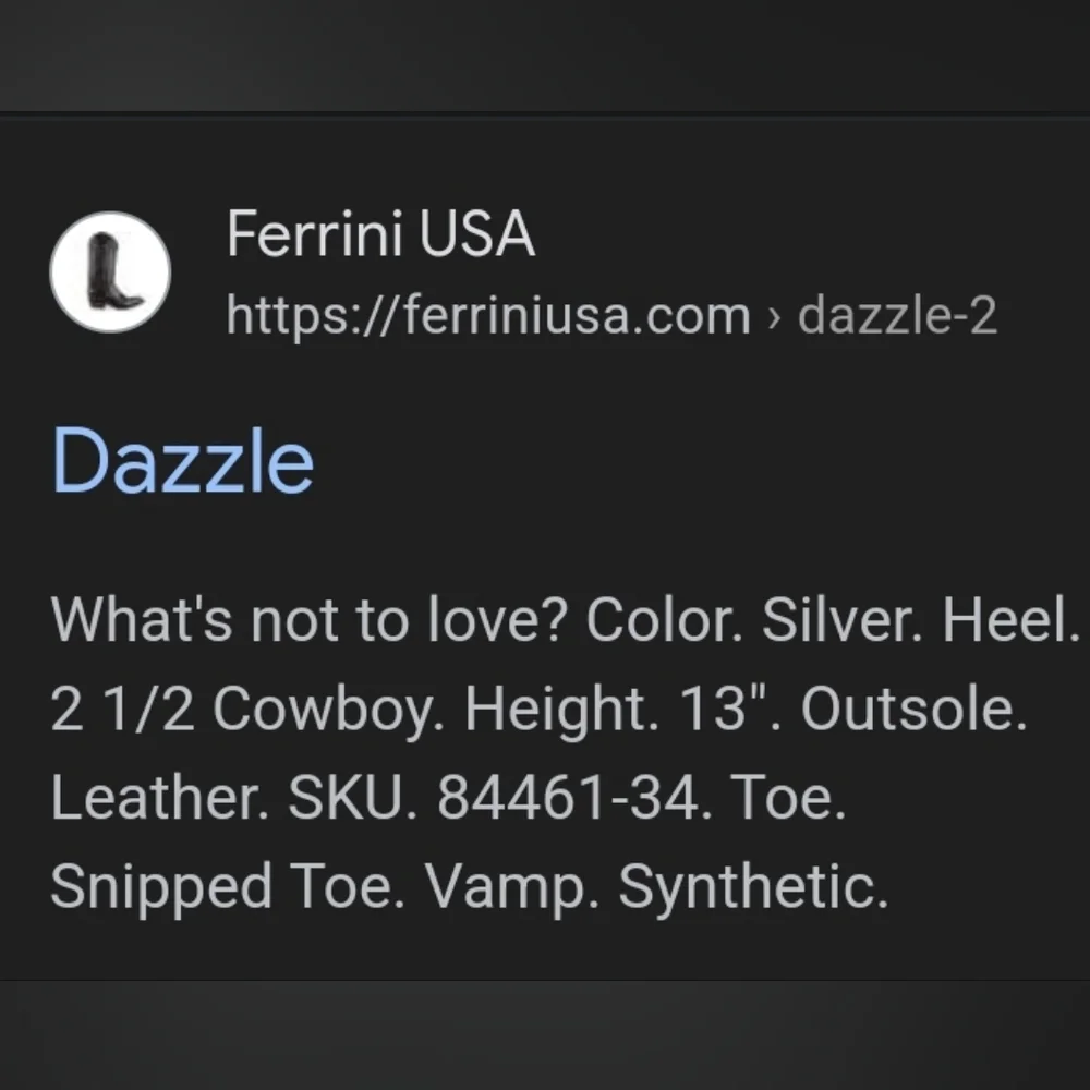 Ferrini Dazzle Glitter Silver Ladies Snipped Toe Boots Women's 7 1/2B - Picture 5 of 5
